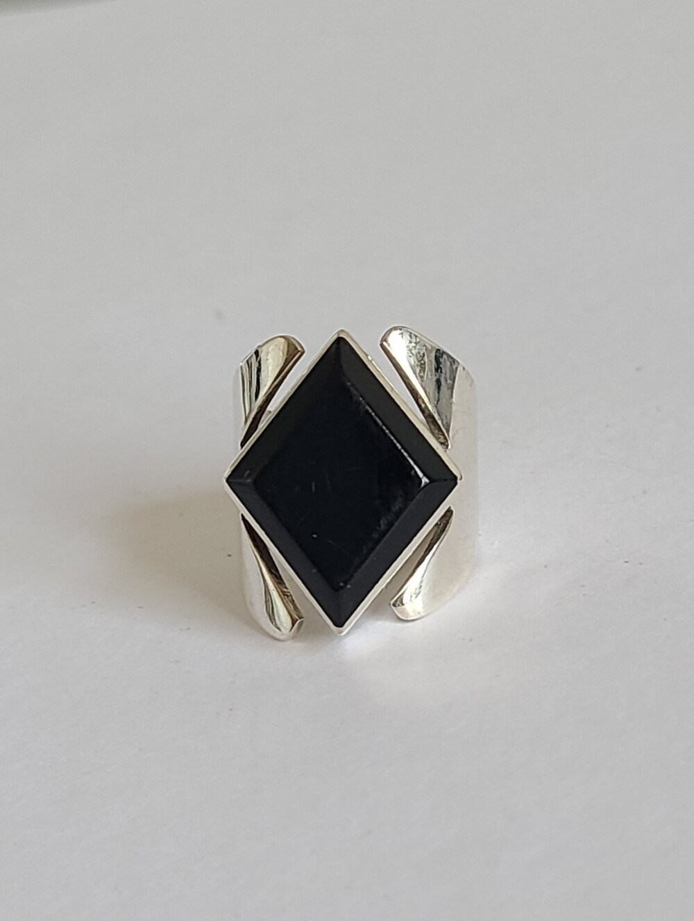Vintage Boho Western Sterling Silver Chunky Diamond Black Onyx Full Finger Ring
